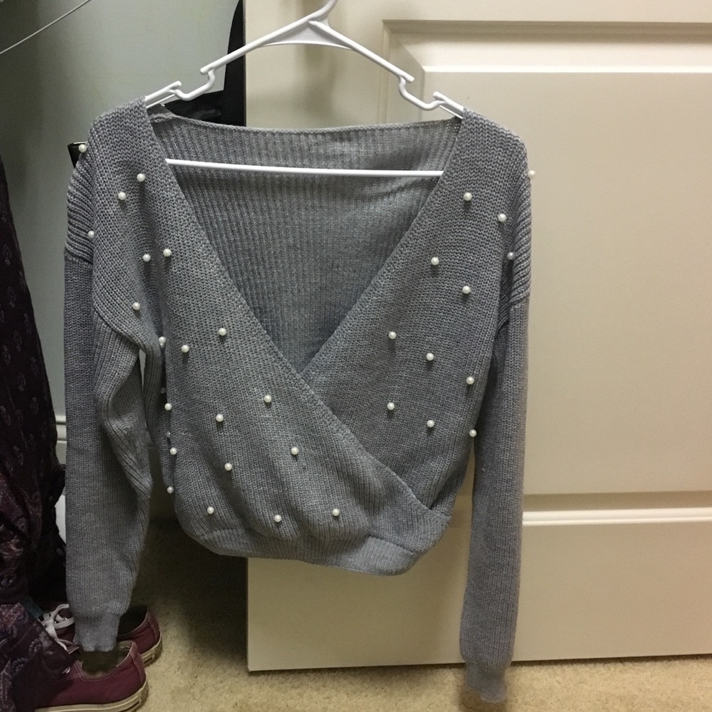 Wrap Sweater with pearl embellishment